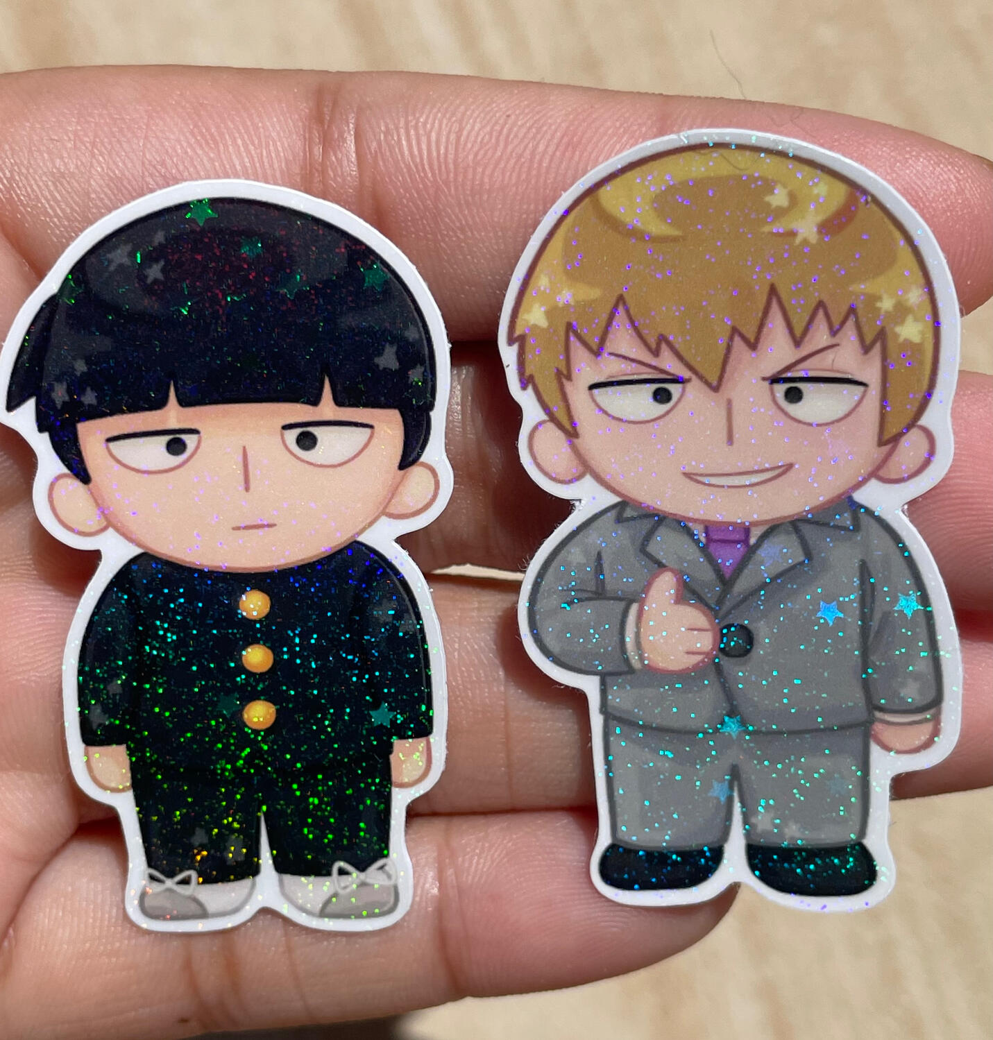 Mob & Reigen Glitter Plush Stickers